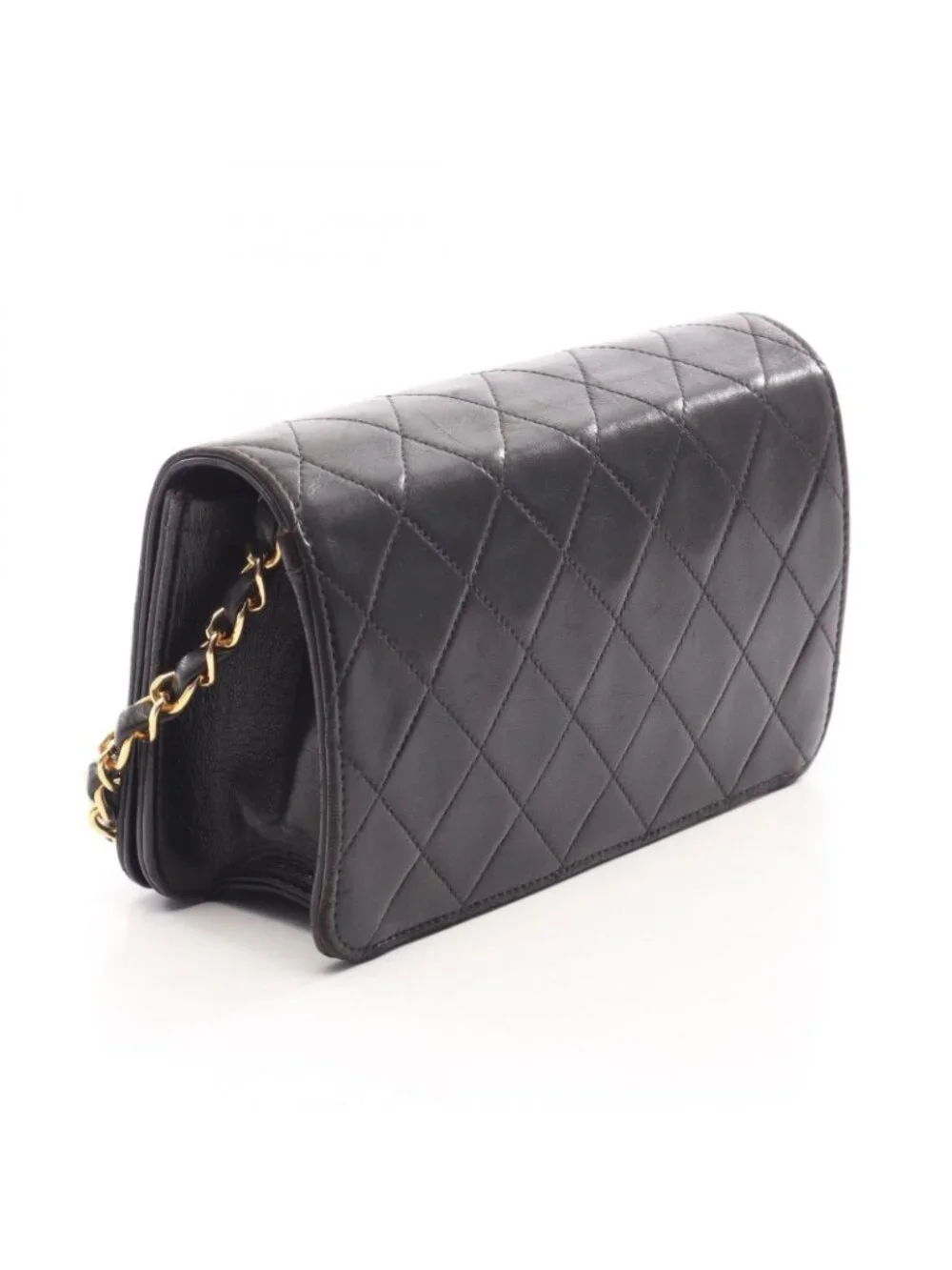 Chanel Shoulder Bag Mini Quilted Full Flap Black Lambskin Push Lock Chain